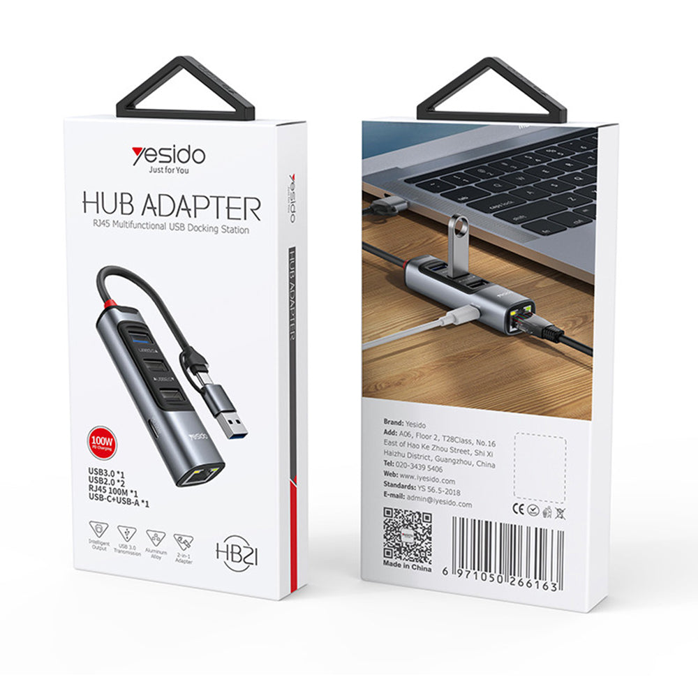 USB / USB-C Hub Yesido HB21, 5in1, Grijs