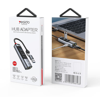 USB / USB-C Hub Yesido HB21, 5in1, Grijs