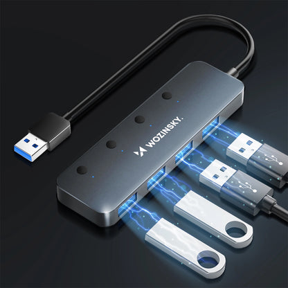 USB-hub WZK WHS080YSS, 4 x USB-A 3.0, Gri