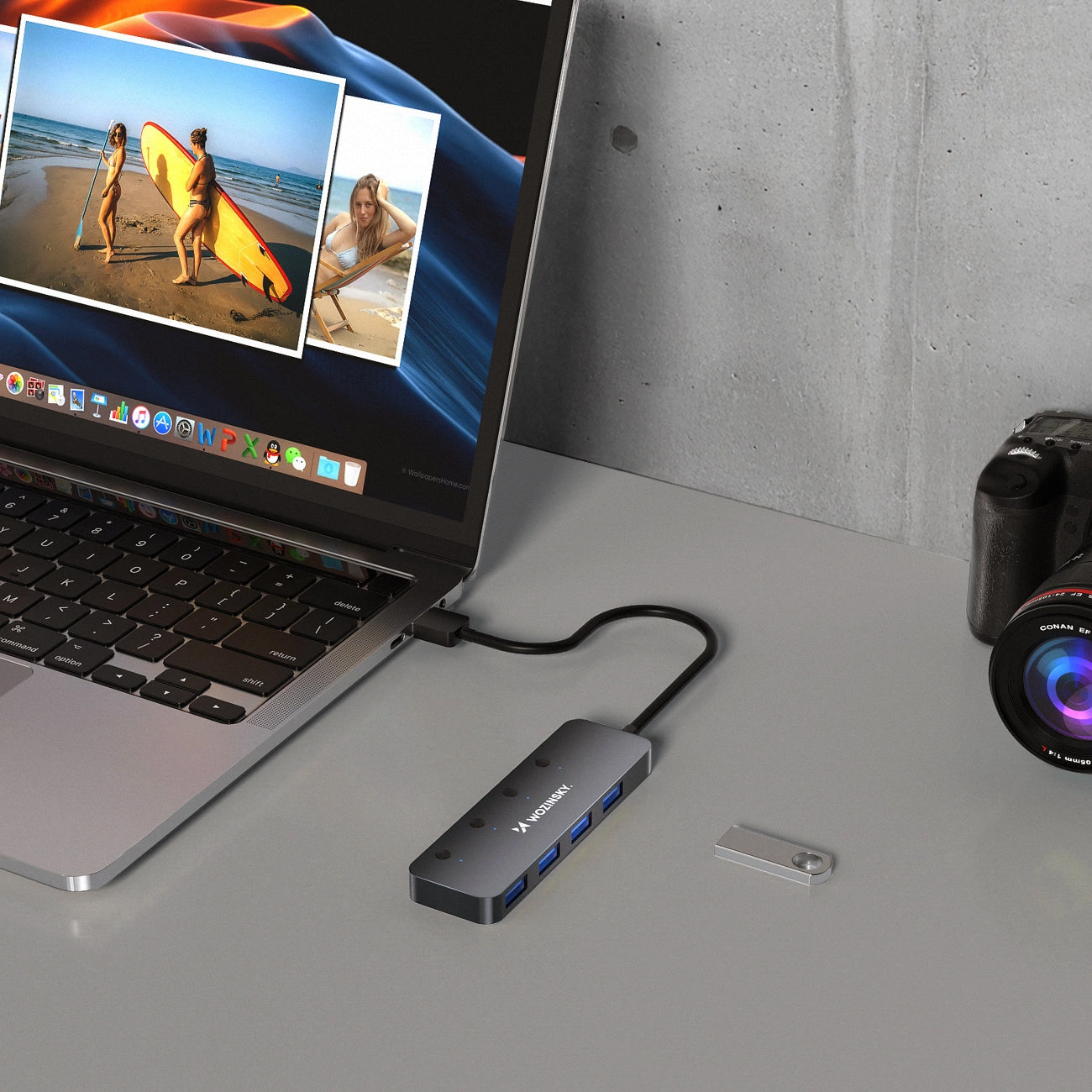USB-hub WZK WHS080YSS, 4 x USB-A 3.0, Gri
