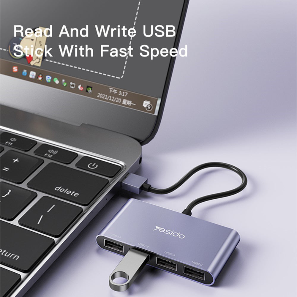 USB-hub Yesido HB12, 4in1, Grijs
