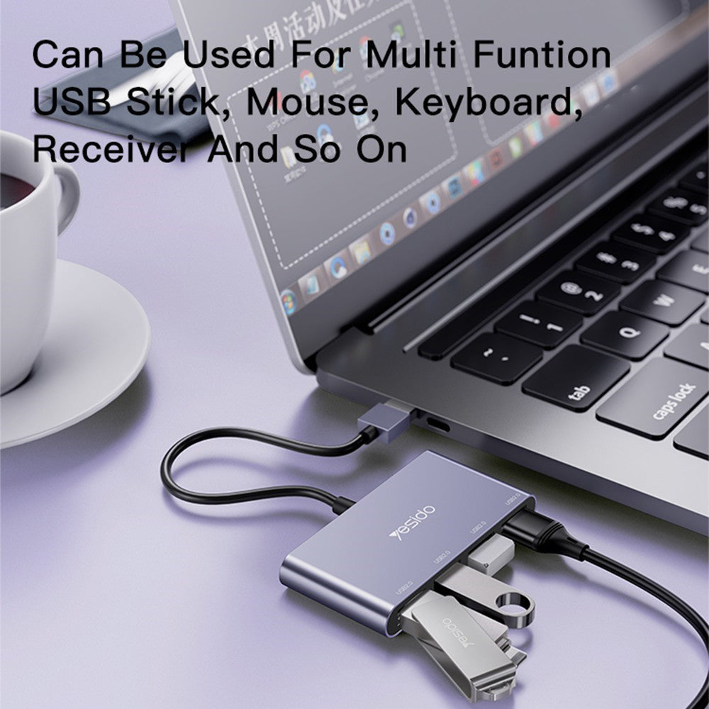 USB-hub Yesido HB12, 4in1, Grijs