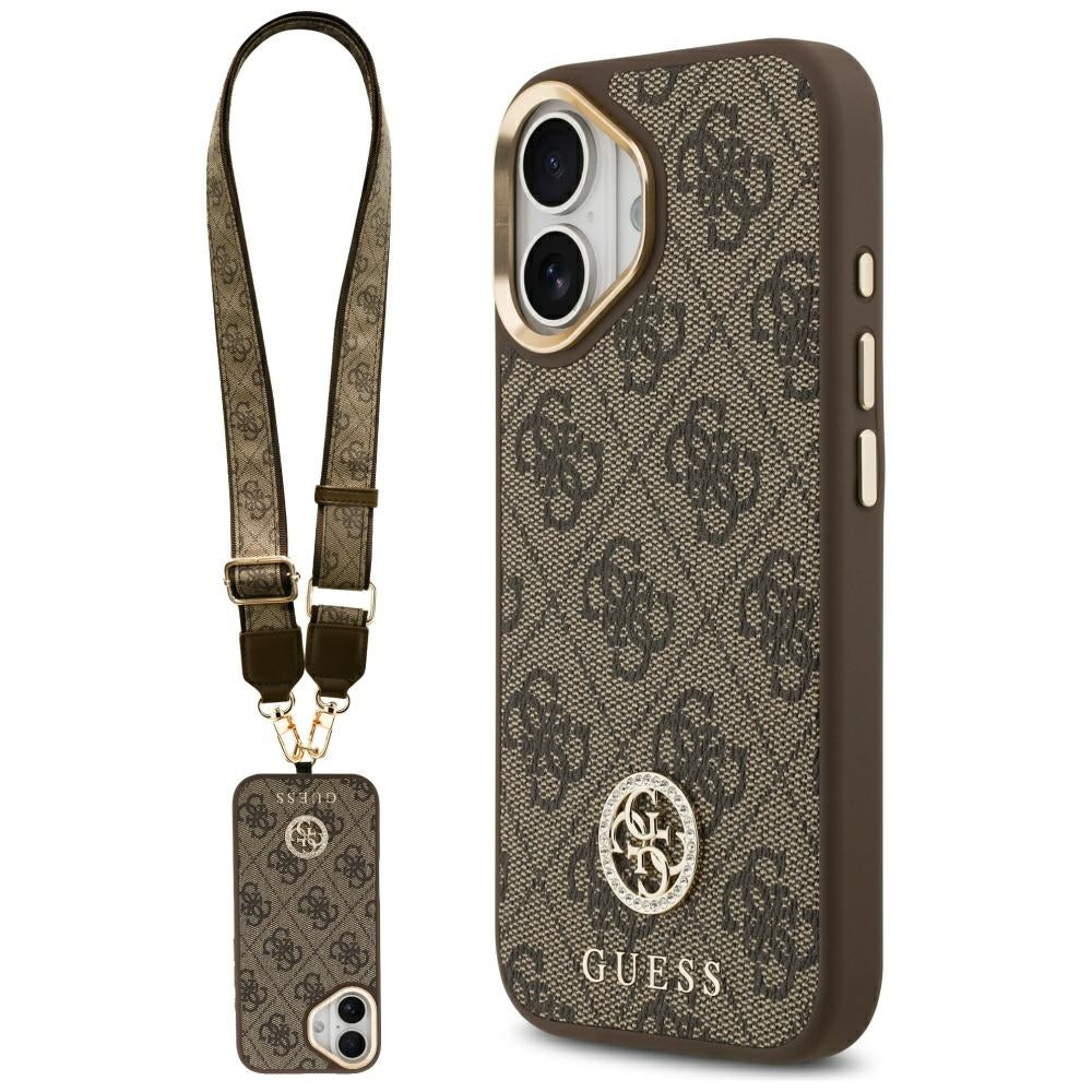 MagSafe hoesje voor Apple iPhone 17, Guess, 4G Strass Logo met Grote Band, Bruin, Opnieuw verzegeld
