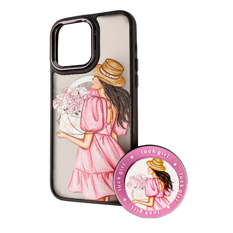 MagSafe-hoes voor Apple iPhone 14 Pro Max, BOTER, MagPopsocket Luck Girl, Multicolor