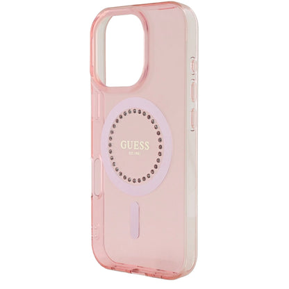 MagSafe hoesje voor Apple iPhone 16 Pro Max, Guess, IML Rhinestones Ring, Roze GUHMP16XPFTDTEP