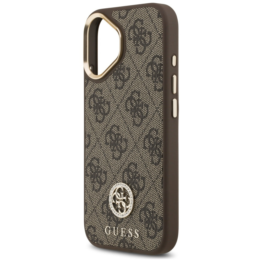 MagSafe hoesje voor Apple iPhone 17, Guess, 4G Strass Logo met Grote Band, Bruin, Opnieuw verzegeld