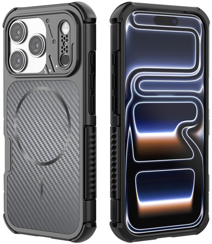 MagSafe-hoesje voor Apple iPhone 18 Pro / 17 Pro, OEM, Carbon en Hoekbescherming, Zwart