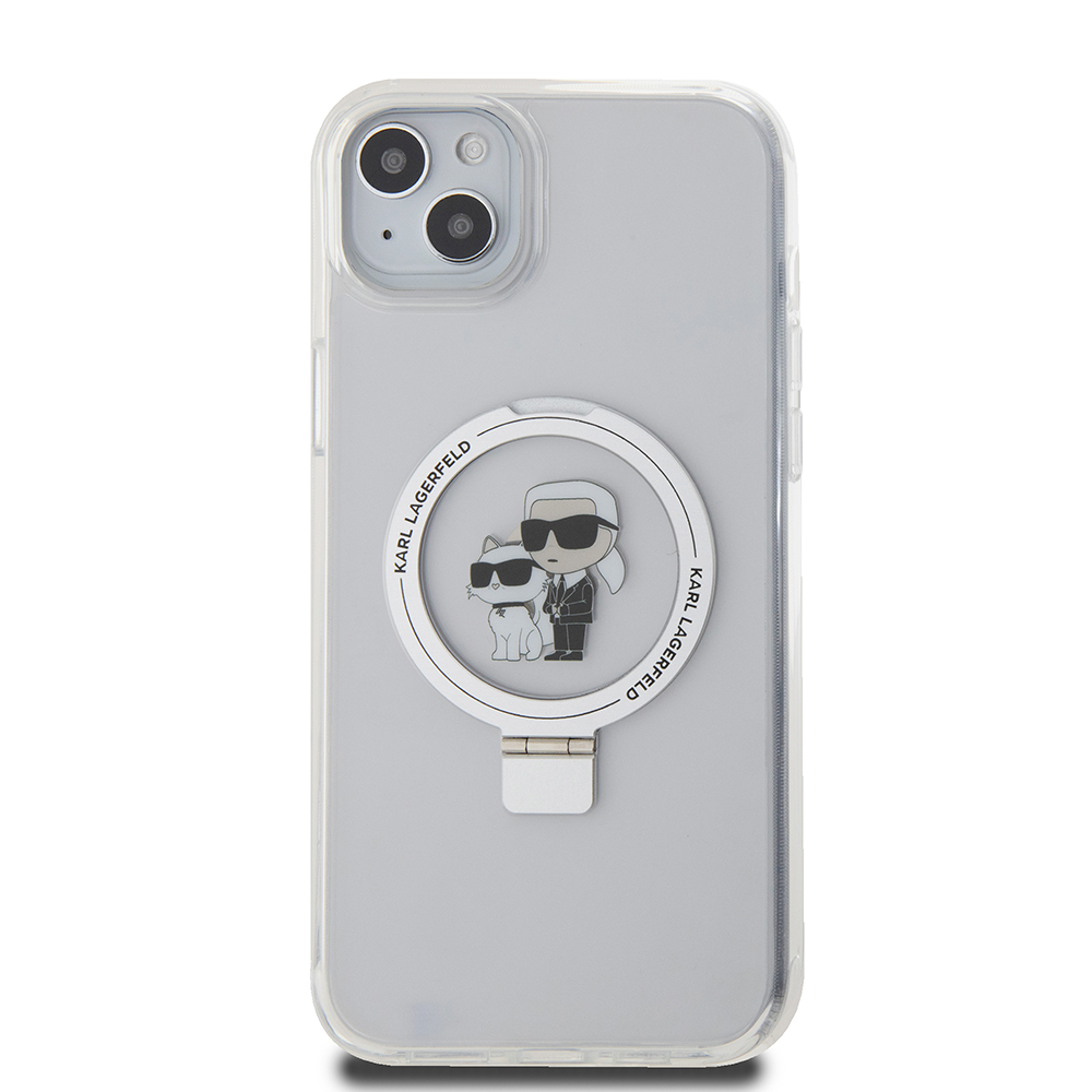 MagSafe Case for Apple iPhone 15 Plus, Karl Lagerfeld, Ringstand Karl and Choupette, White, Resealed