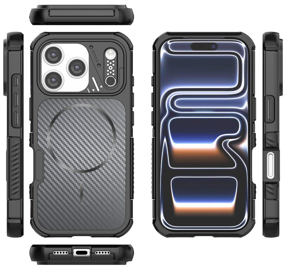 MagSafe-hoesje voor Apple iPhone 18 Pro / 17 Pro, OEM, Carbon en Hoekbescherming, Zwart