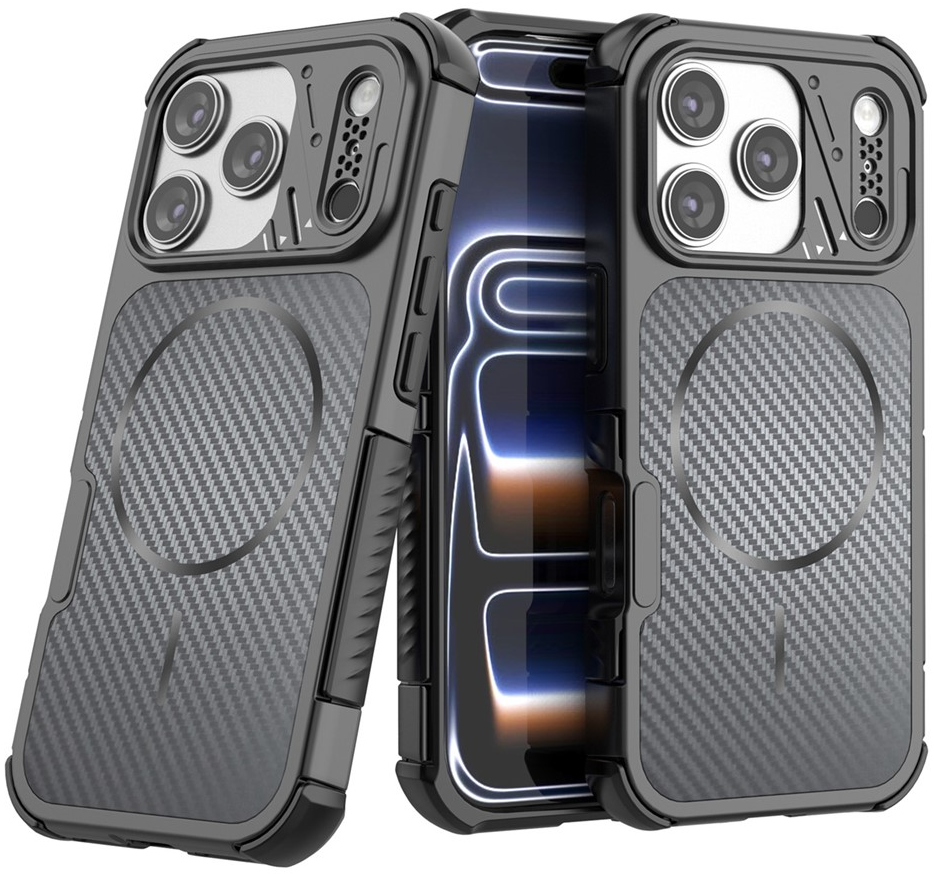 MagSafe-hoesje voor Apple iPhone 18 Pro / 17 Pro, OEM, Carbon en Hoekbescherming, Zwart