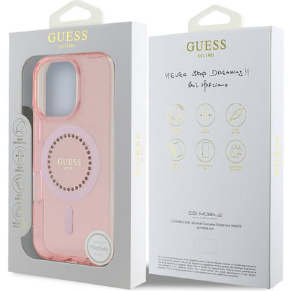 MagSafe hoesje voor Apple iPhone 16 Pro Max, Guess, IML Rhinestones Ring, Roze GUHMP16XPFTDTEP