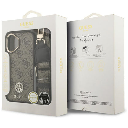 MagSafe hoesje voor Apple iPhone 17, Guess, 4G Strass Logo met Grote Band, Bruin, Opnieuw verzegeld