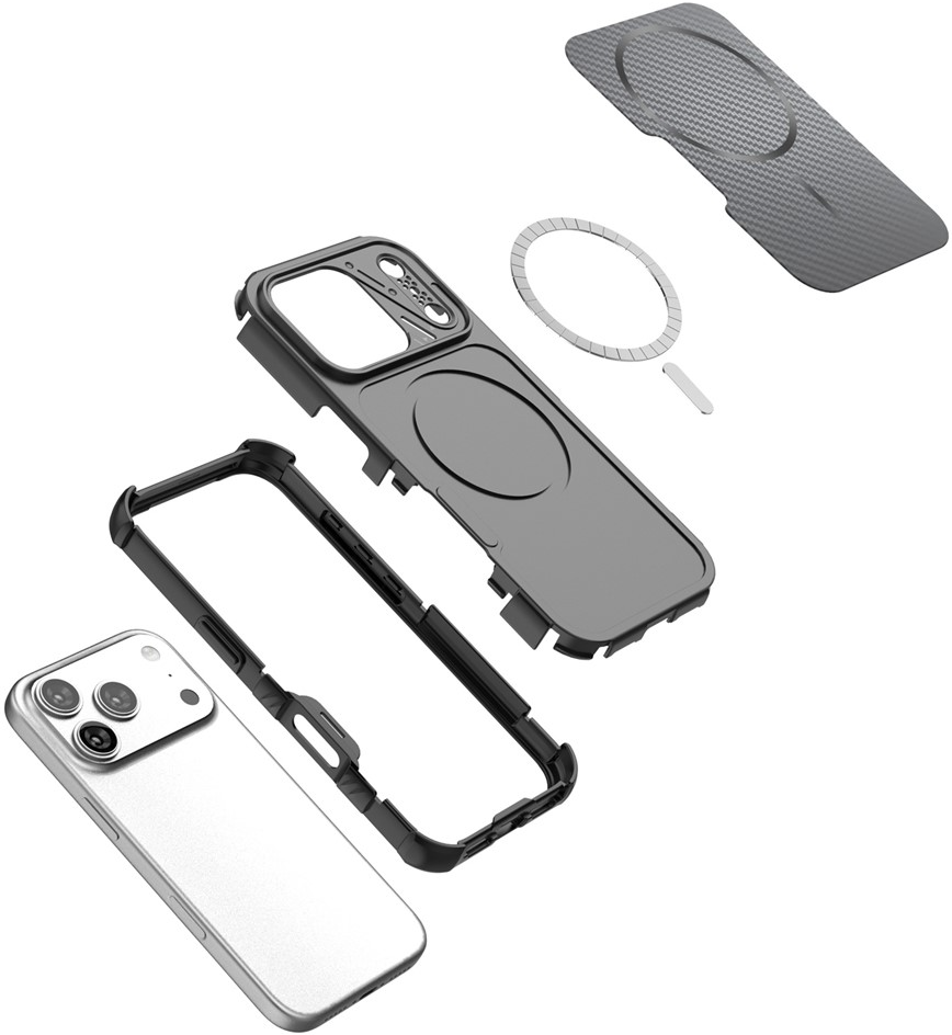 MagSafe-hoesje voor Apple iPhone 18 Pro / 17 Pro, OEM, Carbon en Hoekbescherming, Zwart