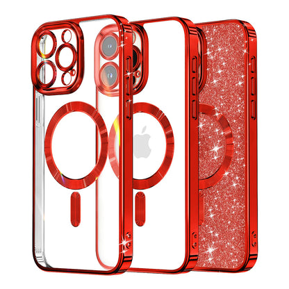 MagSafe Case for Apple iPhone 12 Pro, Techsuit, Luxury Glitter, Red