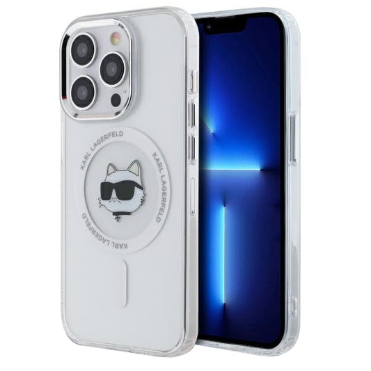 MagSafe hoesje voor Apple iPhone 13 Pro, Karl Lagerfeld, IML Metal Choupette's Head, Wit