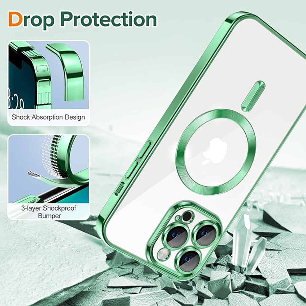 MagSafe-hoes voor Apple iPhone 13 Pro, Techsuit, Luxury Crystal, Lichtgroen