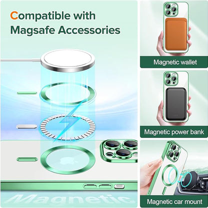 MagSafe-hoes voor Apple iPhone 13 Pro, Techsuit, Luxury Crystal, Lichtgroen