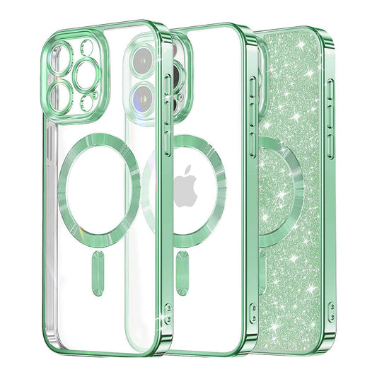 MagSafe-hoesje voor Apple iPhone 13 Pro, Techsuit, Luxury Glitter, Lichtgroen