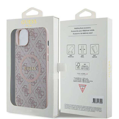 MagSafe hoesje voor Apple iPhone 14, Guess, 4G Ring Classic Logo, Roze