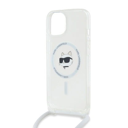 MagSafe hoes voor Apple iPhone 14, Karl Lagerfeld, IML Crossbody Choupette's Head met Riem, Transparant