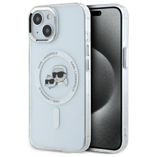 MagSafe hoesje voor Apple iPhone 14, Karl Lagerfeld, IML Metal Karl & Choupette's Heads, Wit