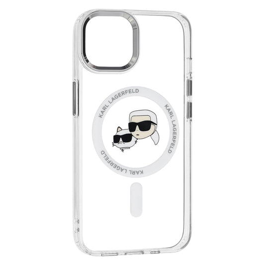 MagSafe hoesje voor Apple iPhone 14, Karl Lagerfeld, IML Metal Karl & Choupette's Heads, Wit