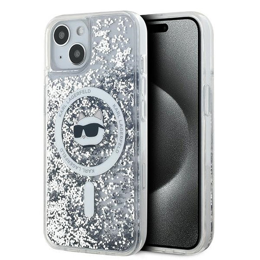MagSafe hoes voor Apple iPhone 14, Karl Lagerfeld, Liquid Glitter Choupette's Head, Transparant
