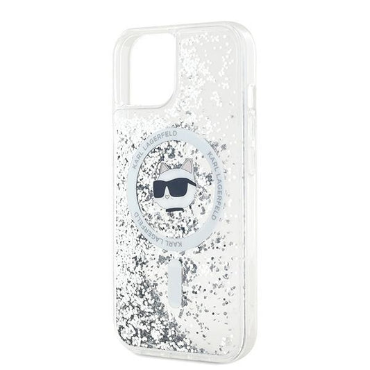 MagSafe hoes voor Apple iPhone 14, Karl Lagerfeld, Liquid Glitter Choupette's Head, Transparant