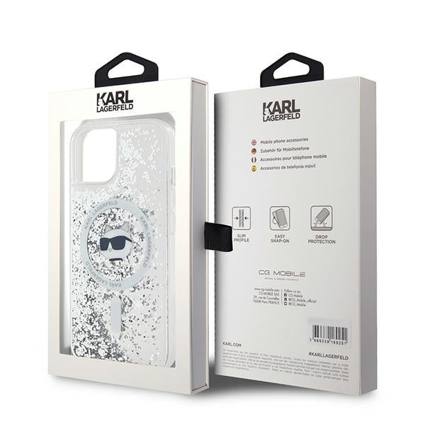 MagSafe Case for Apple iPhone 14, Karl Lagerfeld, Liquid Glitter Choupette's Head, Transparent