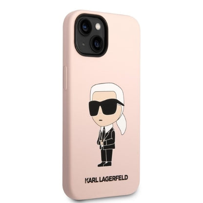 MagSafe hoesje voor Apple iPhone 14, Karl Lagerfeld, Silicone Ikonik Karl, Roze