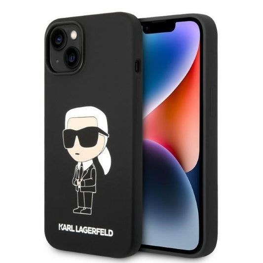 MagSafe hoesje voor Apple iPhone 14 Plus, Karl Lagerfeld, Silicone Ikonik Karl, Zwart