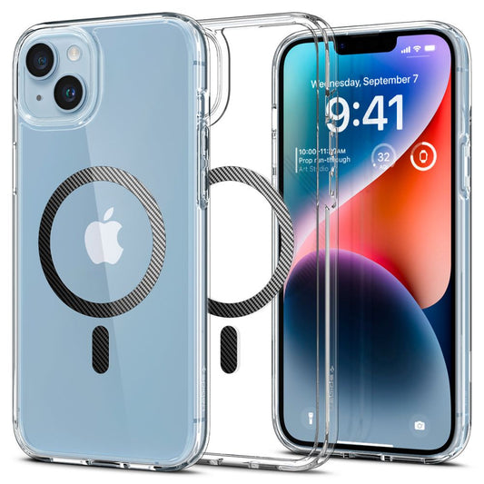 MagSafe hoesje voor Apple iPhone 14 Plus, Spigen, Ultra Hybrid Carbon, Transparant