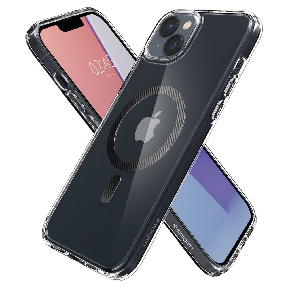 MagSafe hoesje voor Apple iPhone 14 Plus, Spigen, Ultra Hybrid Carbon, Transparant