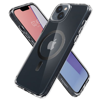 MagSafe hoesje voor Apple iPhone 14 Plus, Spigen, Ultra Hybrid Carbon, Transparant