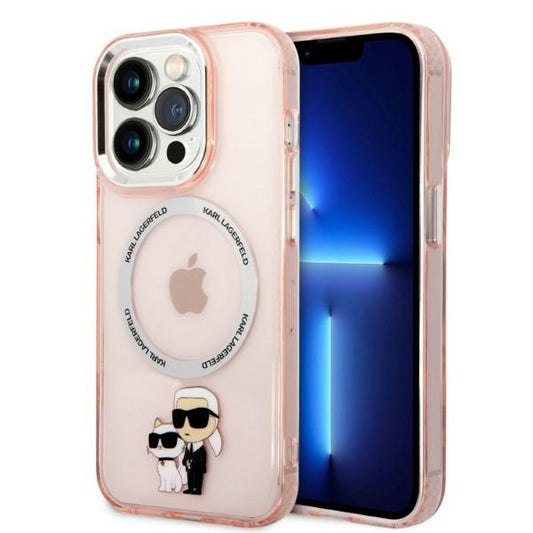 MagSafe hoes voor Apple iPhone 14 Pro, Karl Lagerfeld, Ikonik Karl & Choupette, Roze