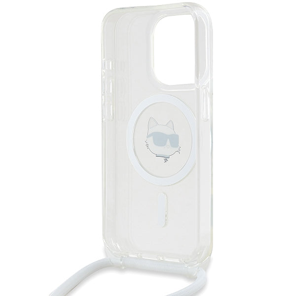MagSafe Case for Apple iPhone 14 Pro, Karl Lagerfeld, IML Crossbody Choupette's Head with Strap, Transparent