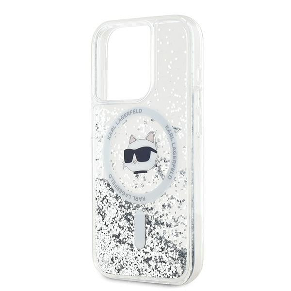 MagSafe hoes voor Apple iPhone 14 Pro, Karl Lagerfeld, Liquid Glitter Choupette's Head, Transparant