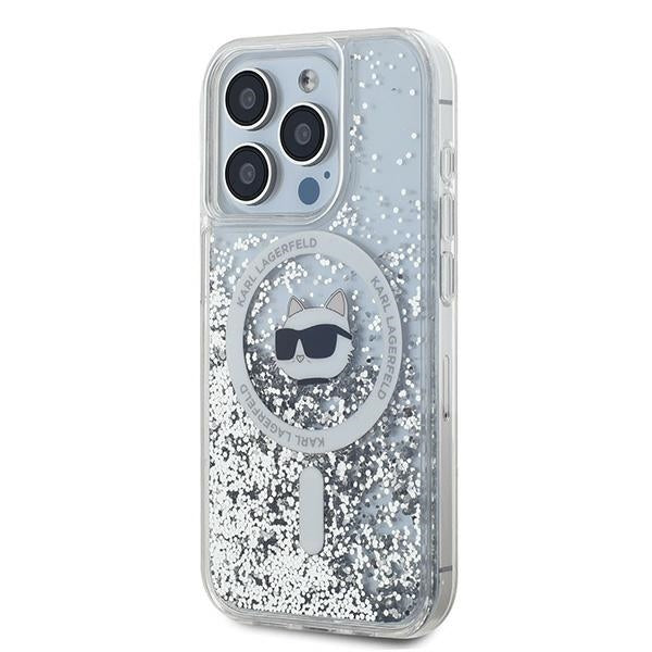 MagSafe hoes voor Apple iPhone 14 Pro, Karl Lagerfeld, Liquid Glitter Choupette's Head, Transparant