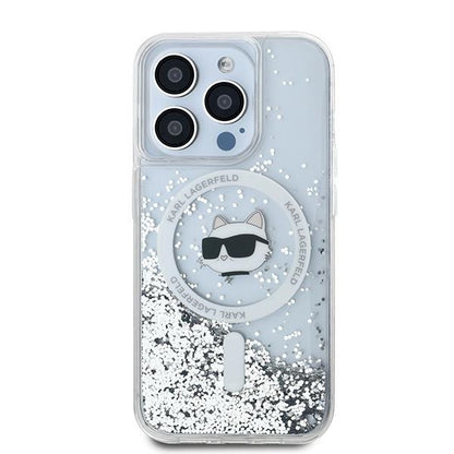 MagSafe hoes voor Apple iPhone 14 Pro, Karl Lagerfeld, Liquid Glitter Choupette's Head, Transparant