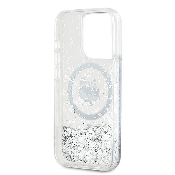 MagSafe hoes voor Apple iPhone 14 Pro, Karl Lagerfeld, Liquid Glitter Choupette's Head, Transparant