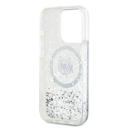 MagSafe hoes voor Apple iPhone 14 Pro, Karl Lagerfeld, Liquid Glitter Choupette's Head, Transparant