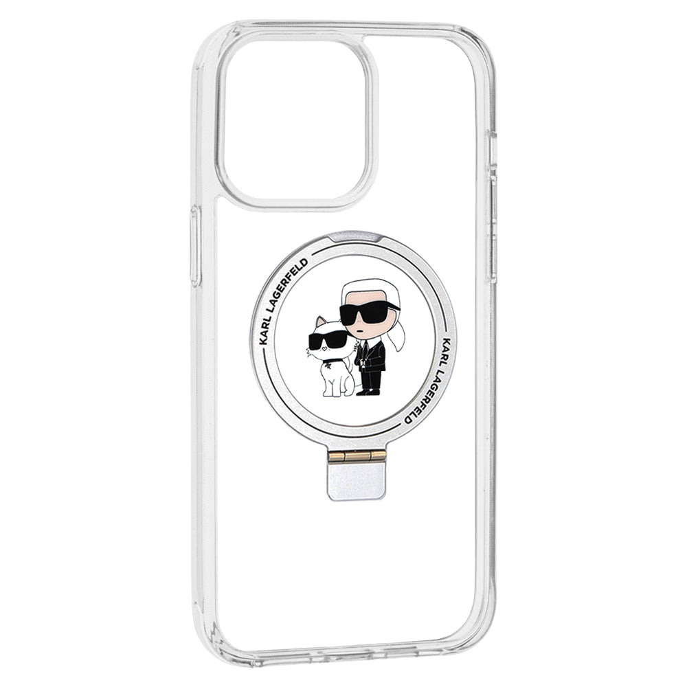 MagSafe hoes voor Apple iPhone 14 Pro, Karl Lagerfeld, Ring Stand Karl & Choupette, Wit
