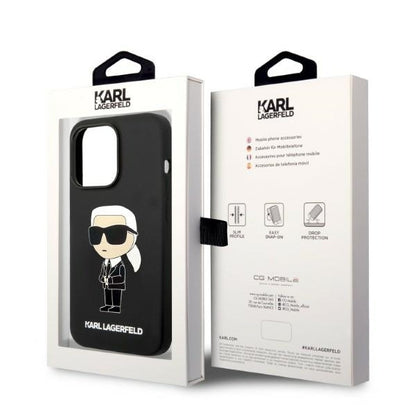 MagSafe hoesje voor Apple iPhone 14 Pro, Karl Lagerfeld, Silicone Ikonik Karl, Zwart