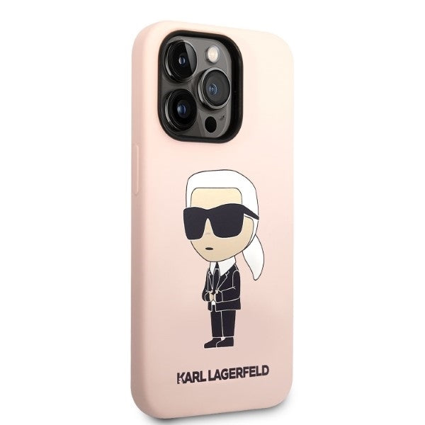 MagSafe hoesje voor Apple iPhone 14 Pro, Karl Lagerfeld, Silicone Ikonik Karl, Roze