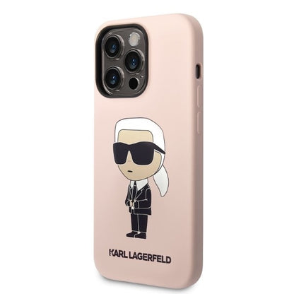 MagSafe hoesje voor Apple iPhone 14 Pro, Karl Lagerfeld, Silicone Ikonik Karl, Roze