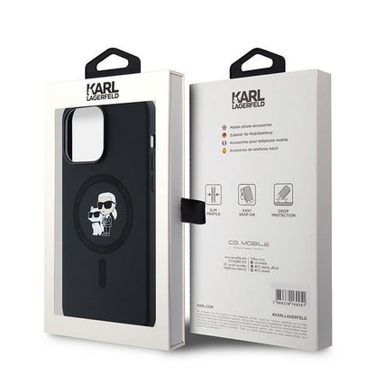 MagSafe Case for Apple iPhone 14 Pro, Karl Lagerfeld, Karl & Choupette Silicone, Black