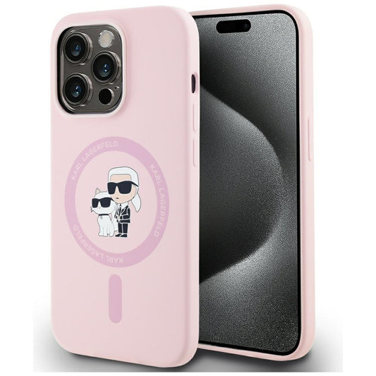 MagSafe hoesje voor Apple iPhone 14 Pro, Karl Lagerfeld, Silicone Karl & Choupette, Roze