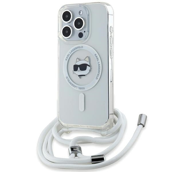MagSafe hoes voor Apple iPhone 14 Pro Max, Karl Lagerfeld, IML Crossbody Choupette's Head met Riem, Transparant
