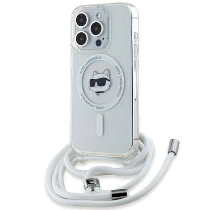 MagSafe hoes voor Apple iPhone 14 Pro Max, Karl Lagerfeld, IML Crossbody Choupette's Head met Riem, Transparant