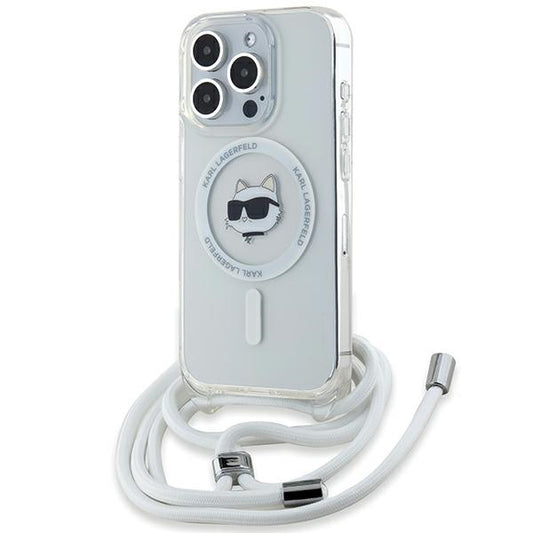 MagSafe hoes voor Apple iPhone 14 Pro Max, Karl Lagerfeld, IML Crossbody Choupette's Head met Riem, Transparant